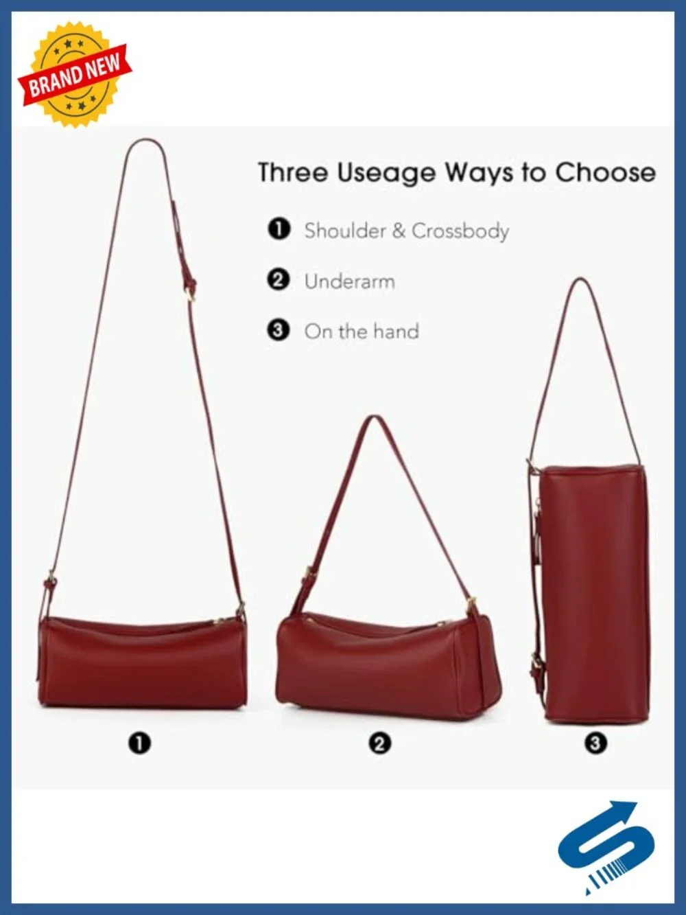 Full Grained Leather Crossbody Hobo Barrel Bag with Adjustable Strap